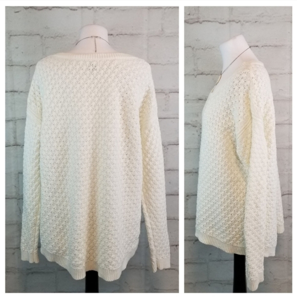 Old Navy L White Long Sleeve Soft Knit Sweater High-Low Hem - Picture 4 of 6